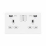 Screwless Flat Profile 2G 13A Switched Socket-SP with 2.4A Dual USB Charger and Charging indicator