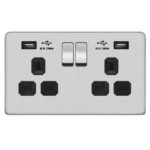 Screwless Flat Profile 2G 13A Switched Socket-DP with 2.4A Dual USB Charger