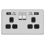 Screwless Flat Profile 2G 13A Switched Socket-SP with 2.4A Dual USB Charger