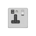 Screwless Flat Profile 1G Universal Switched Socket - SP with 2.4A Dual USB Charger