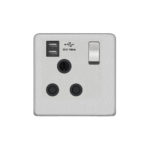 Screwless Flat Profile 1G 15A Switched Socket-SP with 2.4A Dual USB Charger