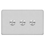 Screwless Flat Profile Universal LED - 3G 2 Way 200W Dimmer Switch - Rotary Push - Trailing Edge