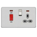 Screwless Flat Profile 45A D.P. Cooker Switch   13A Switched Socket with Neon