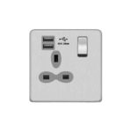 Screwless Flat Profile 1G 13A Switched Socket-SP with 2.4A Dual USB Charger