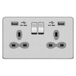 Screwless Flat Profile 2G 13A Switched Socket-DP with 2.4A Dual USB Charger