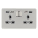 Screwless Flat Profile 2G 13A Switched Socket-SP with 2.4A Dual USB Charger and Charging indicator
