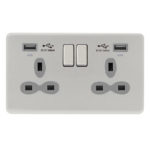 Screwless Flat Profile 2G 13A Switched Socket-DP with 2.4A Dual USB Charger and Charging indicator