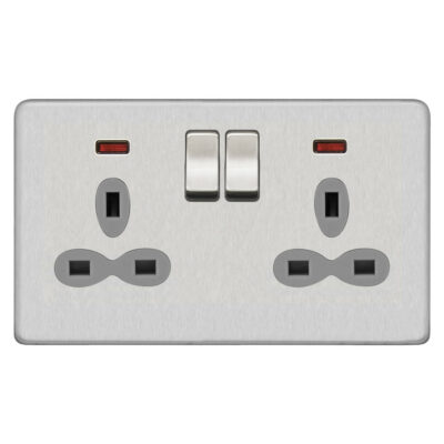 Screwless Flat Profile 2G 13A Switched Socket with Neon-DP