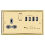 Georgian Slimline 1G 13A Switched Socket - SP with 5.1A Quad USB Charger