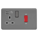 Screwless Curve Slimline 45A D.P. Switch   13A Switched Socket with Dual USB Charger (2.4A)