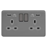 Screwless Curve Slimline 2G 13A Switched Socket-SP with 2.4A Dual USB Charger