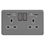 Screwless Curve Slimline 2G 13A Switched Socket-DP with 2.4A Dual USB Charger and Charging indicator