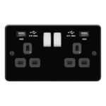 Metal Flat Profile 2G 13A Switched Socket-SP with 2.4A Dual USB Charger and Charging indicator