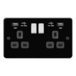 Metal Flat Profile 2G 13A Switched Socket-DP with 2.4A Dual USB Charger and Charging indicator