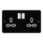 Metal Slimline 2G 13A Switched Socket-SP