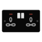 Metal Slimline 2G 13A Switched Socket with Neon-DP