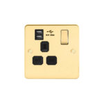 Metal Flat Profile 1G 13A Switched Socket-SP with 2.4A Dual USB Charger
