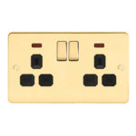 Metal Flat Profile 2G 13A Switched Socket with Neon-DP