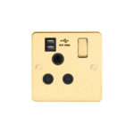 Metal Flat Profile 1G 15A Switched Socket-SP with 2.4A Dual USB Charger