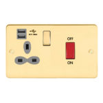 Metal Slimline 45A D.P. Cooker Switch   13A Switched Socket with Dual USB Charger (2.4A)