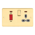 Metal Slimline 45A D.P. Cooker Switch   13A Switched Socket with Neon