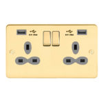 Metal Slimline 2G 13A Switched Socket-SP with 2.4A Dual USB Charger