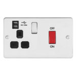 Metal Flat Profile 45A D.P. Cooker Switch   13A Switched Socket with Dual USB Charger (2.4A)