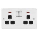 Metal Flat Profile 2G 13A Switched Socket with Neon-SP