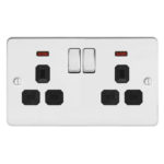 Metal Flat Profile 2G 13A Switched Socket with Neon-DP
