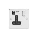 Metal Flat Profile 1G Universal Switched Socket - SP Dual with USB Charger(2.4A)