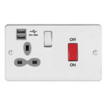 Metal Slimline 45A D.P. Cooker Switch   13A Switched Socket with Dual USB Charger (2.4A)