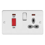 Metal Slimline 45A D.P. Cooker Switch   13A Switched Socket with Neon