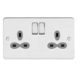 Metal Slimline 2G 13A Switched Socket-SP