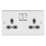 Metal Slimline 2G 13A Switched Socket-DP