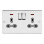 Metal Slimline 2G 13A Switched Socket with Neon-SP