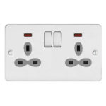 Metal Slimline 2G 13A Switched Socket with Neon-DP