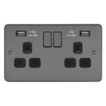 Metal Flat Profile 2G 13A Switched Socket-SP with 2.4A Dual USB Charger