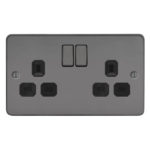Metal Flat Profile 2G 13A Switched Socket-DP