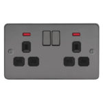 Metal Flat Profile 2G 13A Switched Socket with Neon-SP