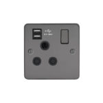 Metal Flat Profile 1G 15A Switched Socket-SP with 2.4A Dual USB Charger