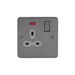 Metal Slimline 1G 13A Switched Socket with Neon-DP