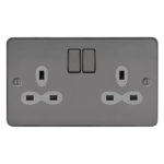 Metal Slimline 2G 13A Switched Socket-SP