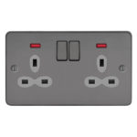 Metal Slimline 2G 13A Switched Socket with Neon-DP