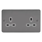 Metal Slimline 2G 13A Un-Switched Socket