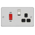 Metal Flat Profile 45A D.P. Cooker Switch   13A Switched Socket