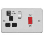 Metal Flat Profile 45A D.P. Cooker Switch   13A Switched Socket with Dual USB Charger (2.4A)
