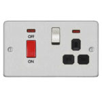 Metal Flat Profile 45A D.P. Cooker Switch   13A Switched Socket with Neon