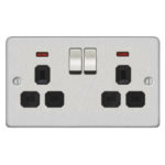 Metal Flat Profile 2G 13A Switched Socket with Neon-DP