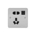 Metal Flat Profile 10A CCC Socket with Dual USB Charger