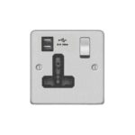 Metal Flat Profile 1G Universal Switched Socket - SP Dual with USB Charger(2.4A)